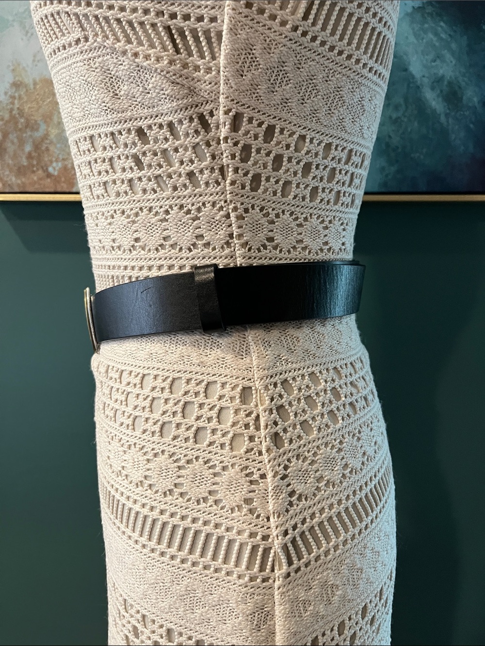 Chico's Black Leather Belt with Hammered Silver-Tone Buckle - Picture 3 of 7